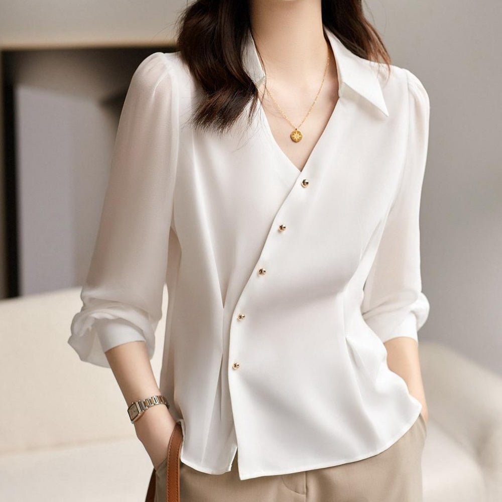 襟付きVネックブラウス｜オフィスカジュアル レディース 通販