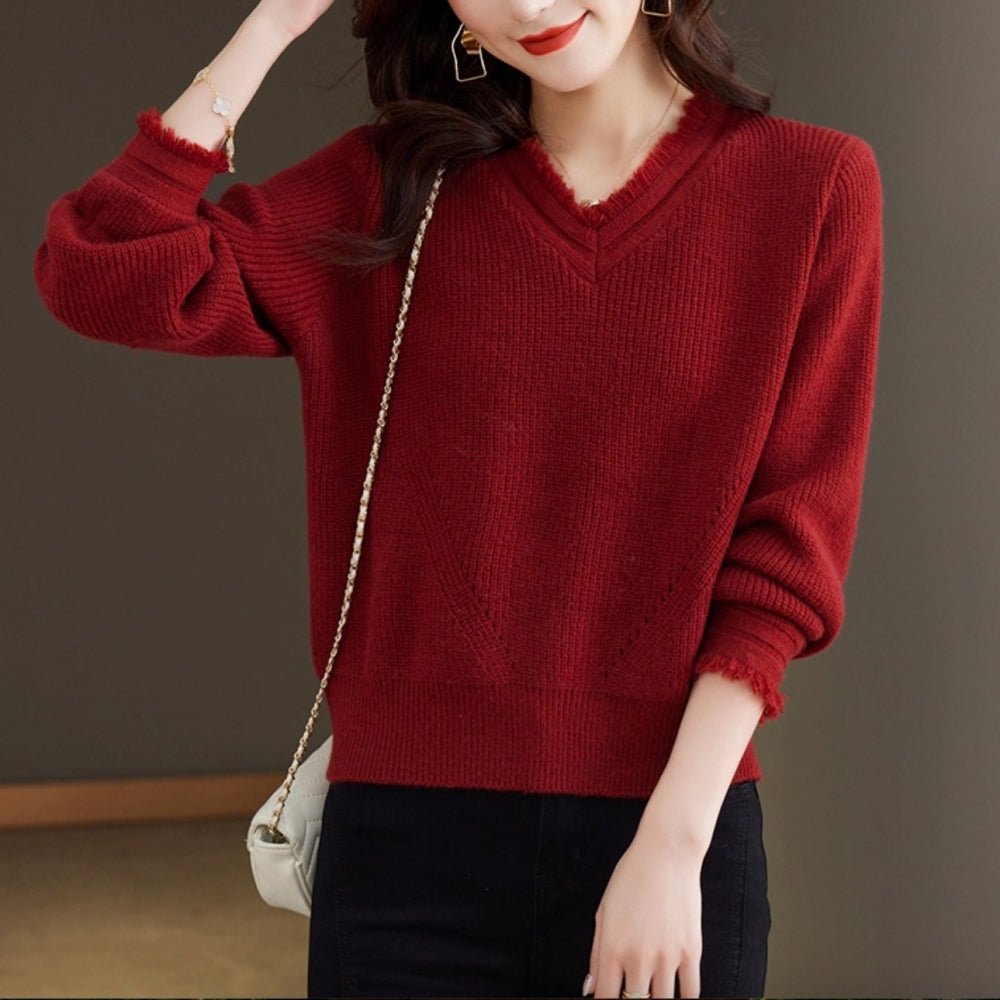 フリンジVネックニット｜オフィスカジュアル レディース 通販【ミレジェネ】