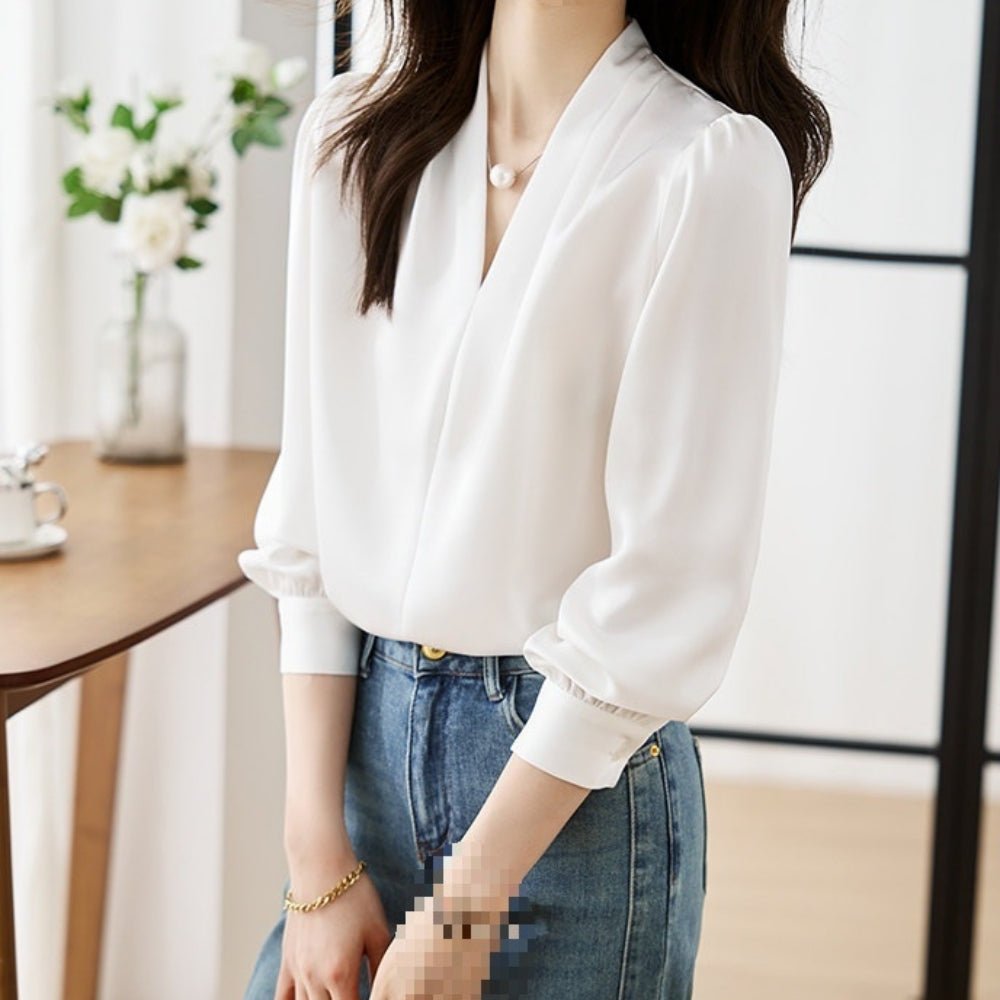 Vネックベーシックブラウス｜オフィスカジュアル レディース 通販【ミレジェネ】