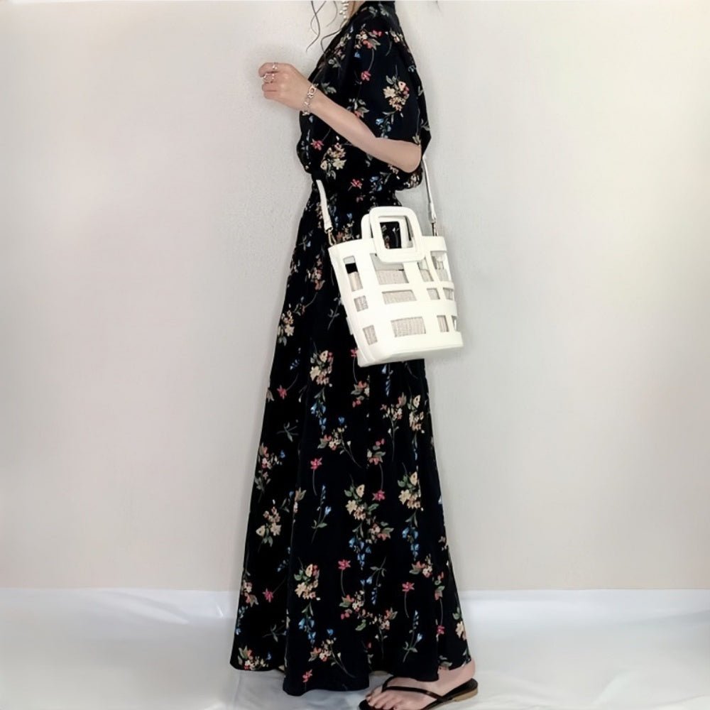 Vネック花柄シャツワンピース｜オフィスカジュアル レディース 通販【ミレジェネ】