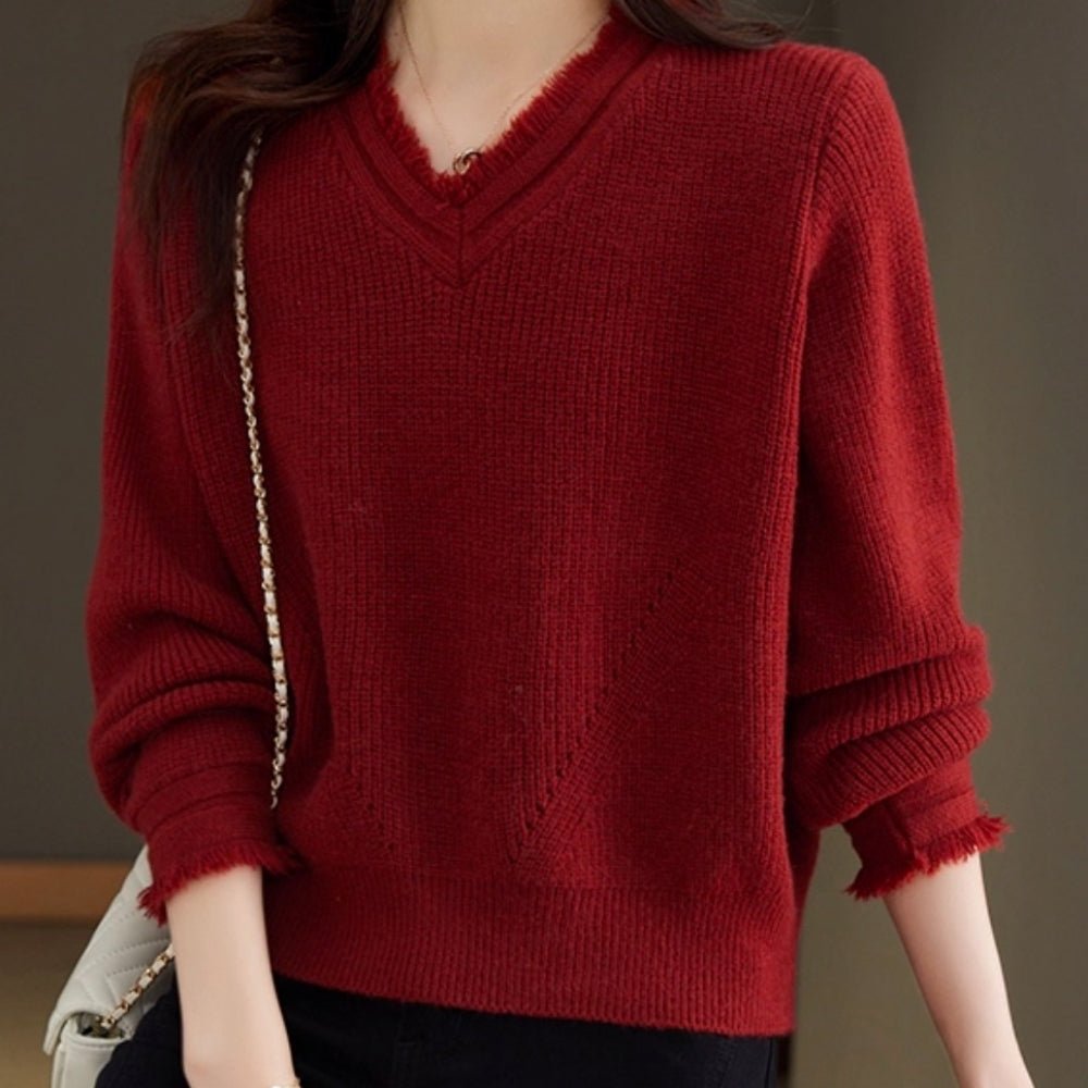 フリンジVネックニット｜オフィスカジュアル レディース 通販【ミレジェネ】