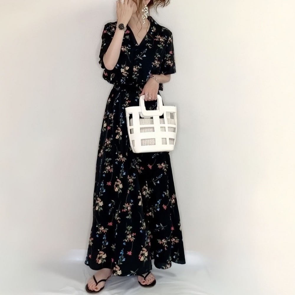 Vネック花柄シャツワンピース｜オフィスカジュアル レディース 通販【ミレジェネ】