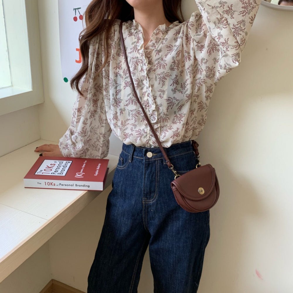 花柄フリルＶネックブラウス｜オフィスカジュアル レディース 通販【ミレジェネ】