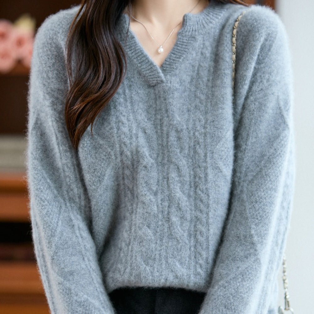 ウールケーブルVネックニット｜オフィスカジュアル レディース 通販【ミレジェネ】