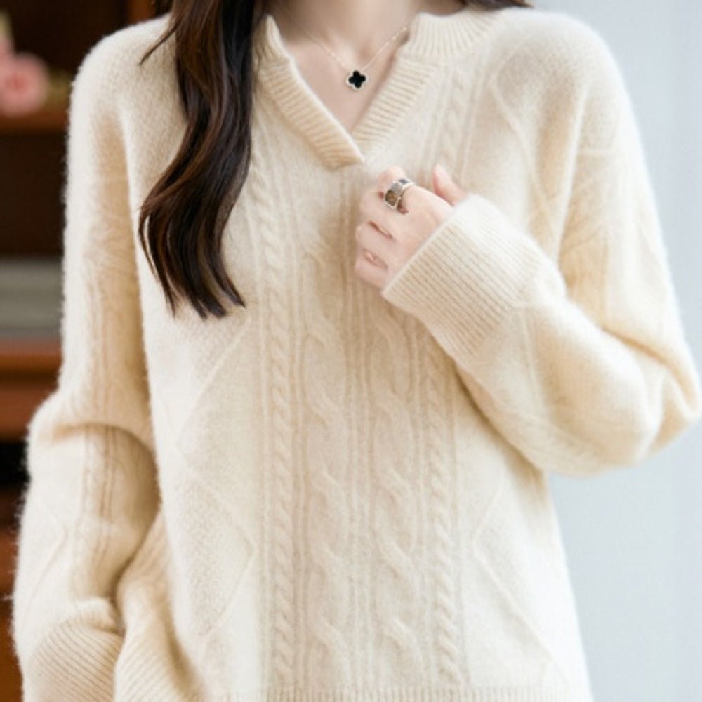 ウールケーブルVネックニット｜オフィスカジュアル レディース 通販【ミレジェネ】