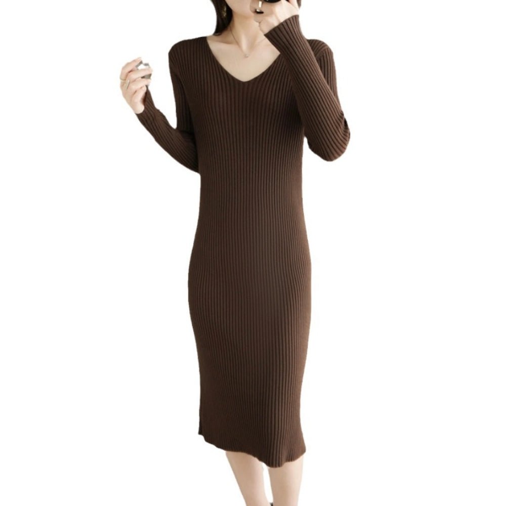 Vネックタイトニットワンピ｜オフィスカジュアル レディース 通販【ミレジェネ】