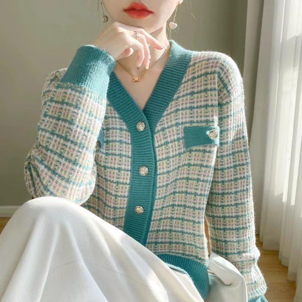 ミックスカラーVネックカーディガン｜オフィスカジュアル レディース 通販【ミレジェネ】