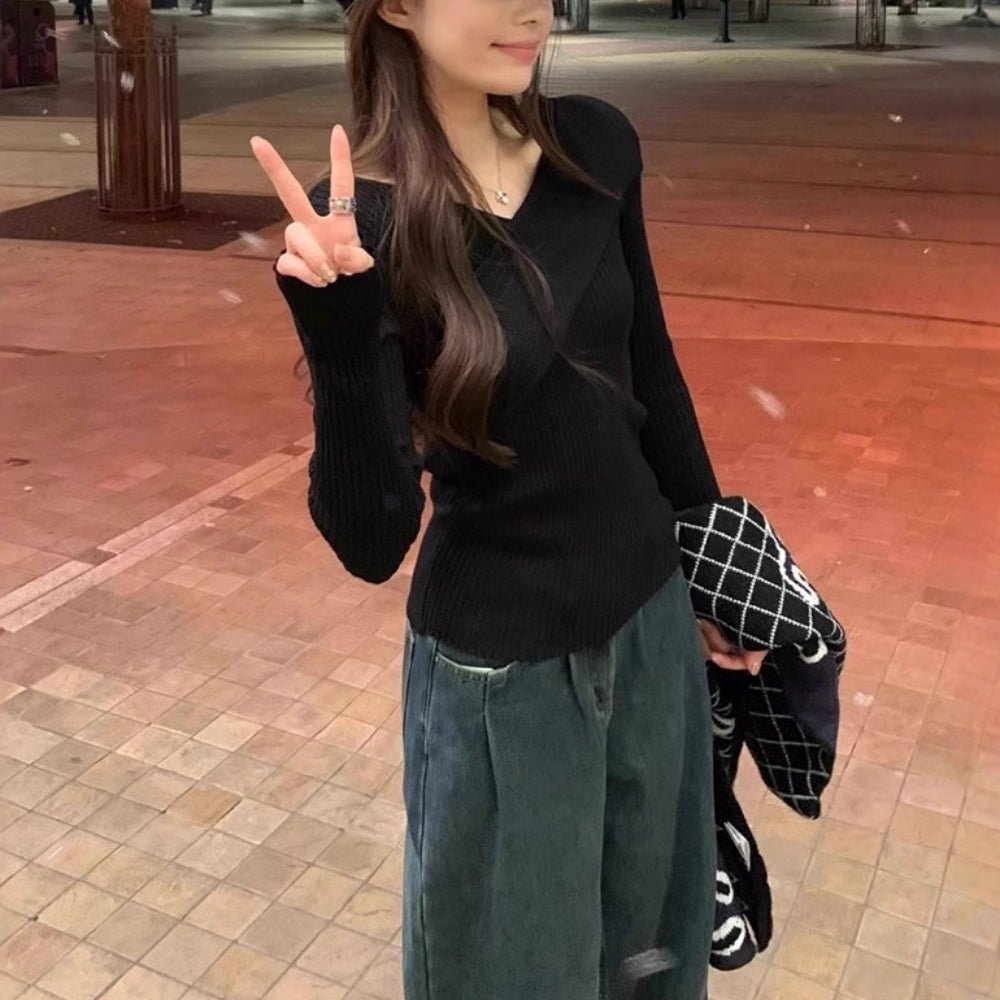 カシュクールVネックリブニット｜オフィスカジュアル レディース 通販【ミレジェネ】