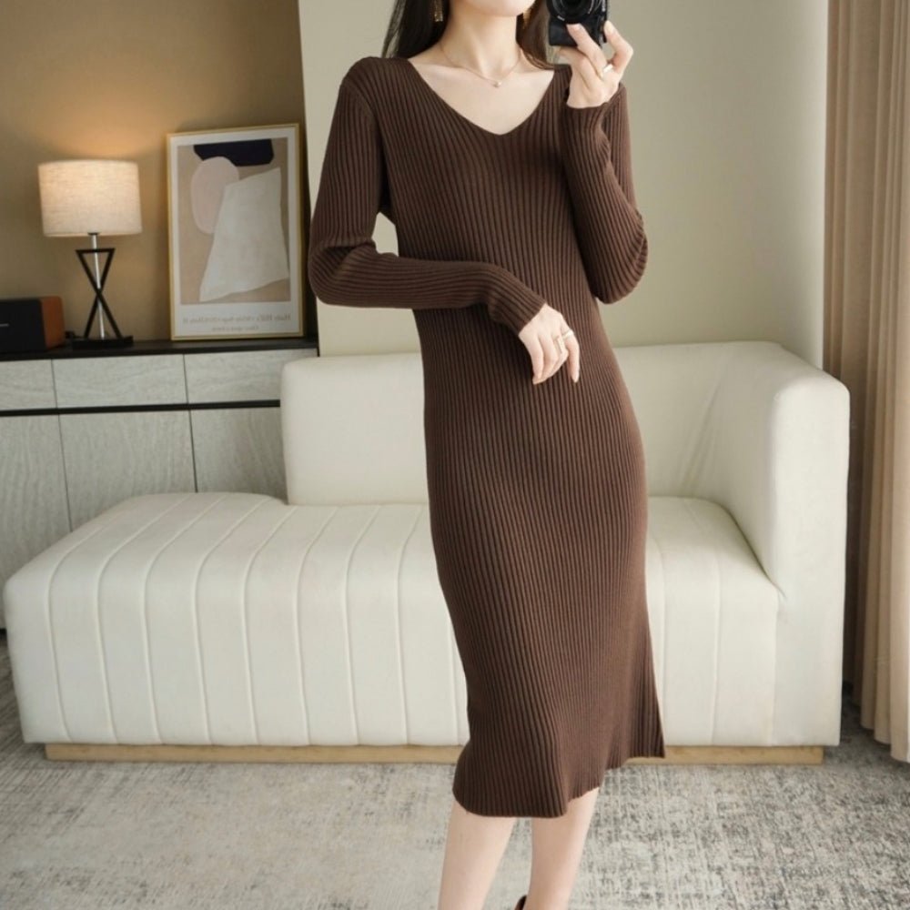 Vネックタイトニットワンピ｜オフィスカジュアル レディース 通販【ミレジェネ】