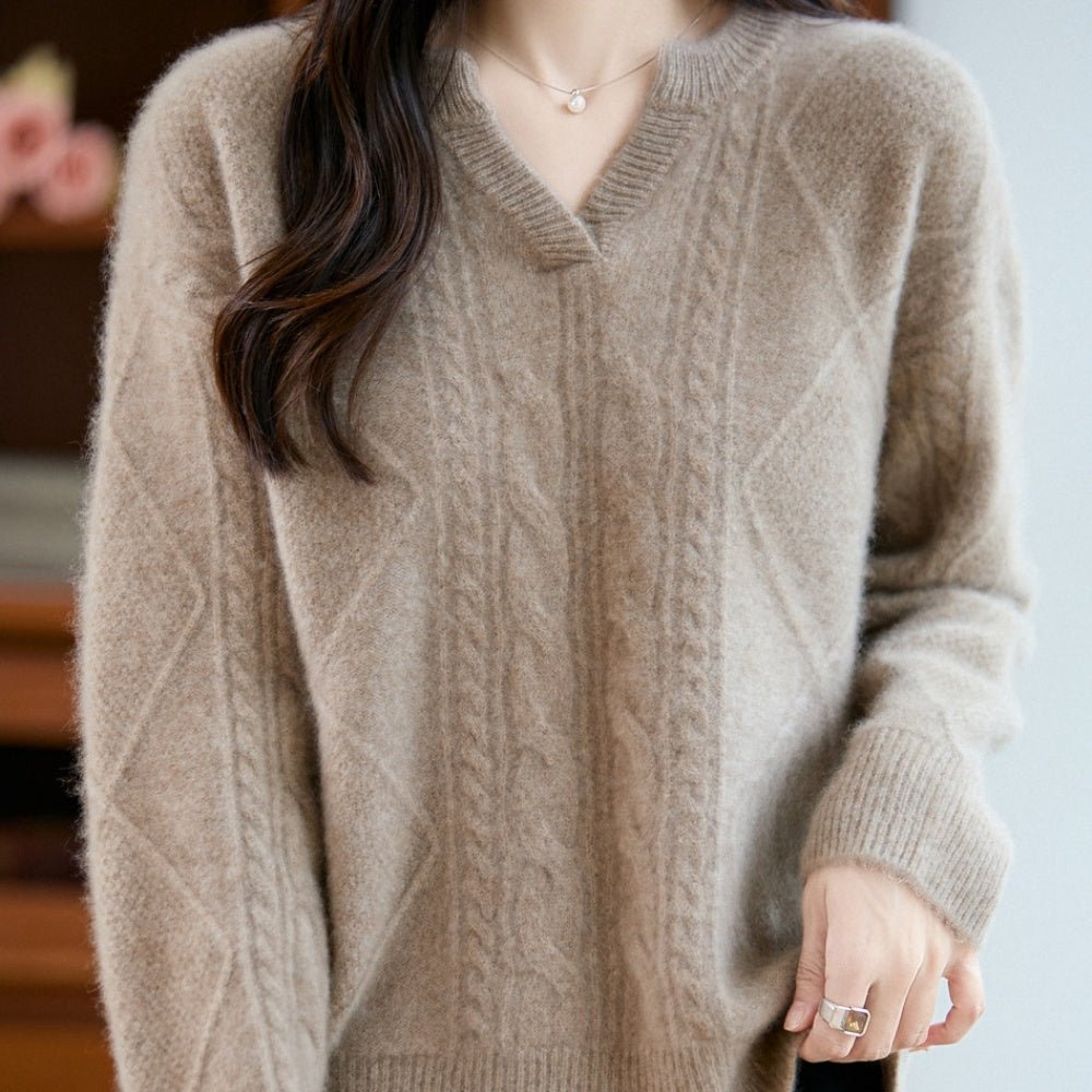 ウールケーブルVネックニット｜オフィスカジュアル レディース 通販【ミレジェネ】