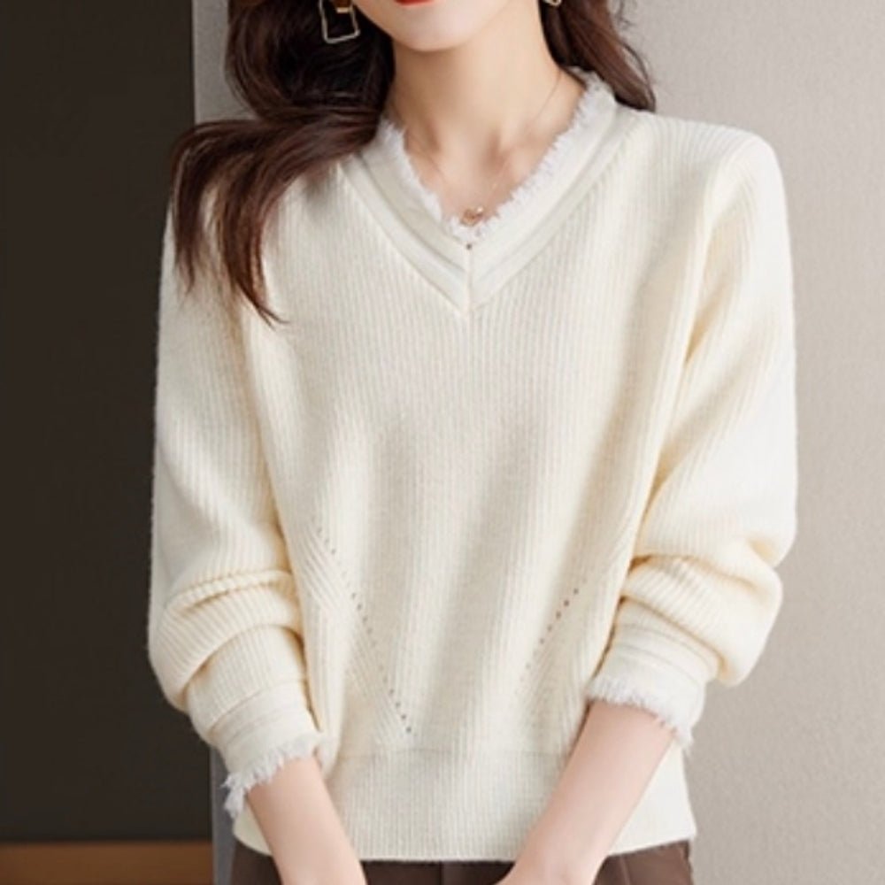フリンジVネックニット｜オフィスカジュアル レディース 通販【ミレジェネ】