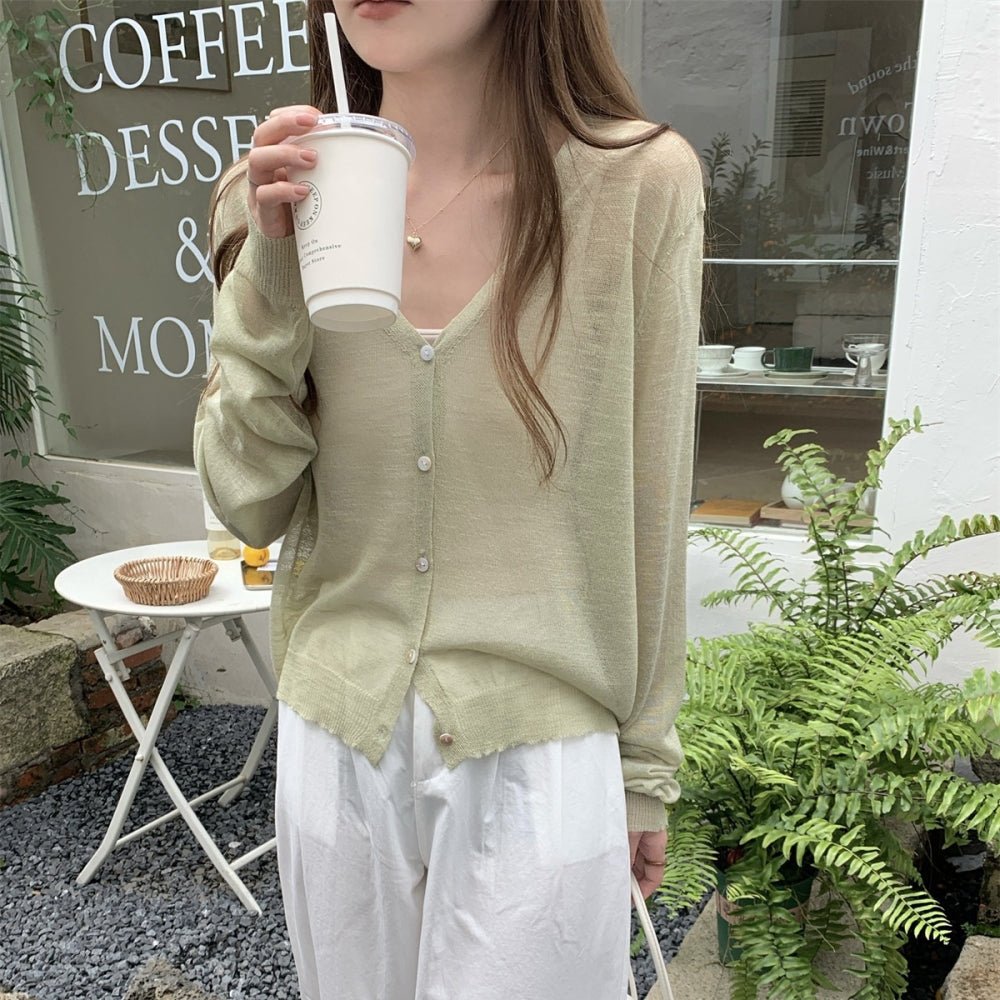 シアーリネンVネックカーディガン｜オフィスカジュアル レディース 通販【ミレジェネ】