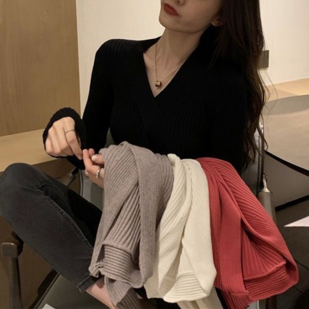 フロントケーブルVネックニットトップス｜オフィスカジュアル レディース 通販【ミレジェネ】