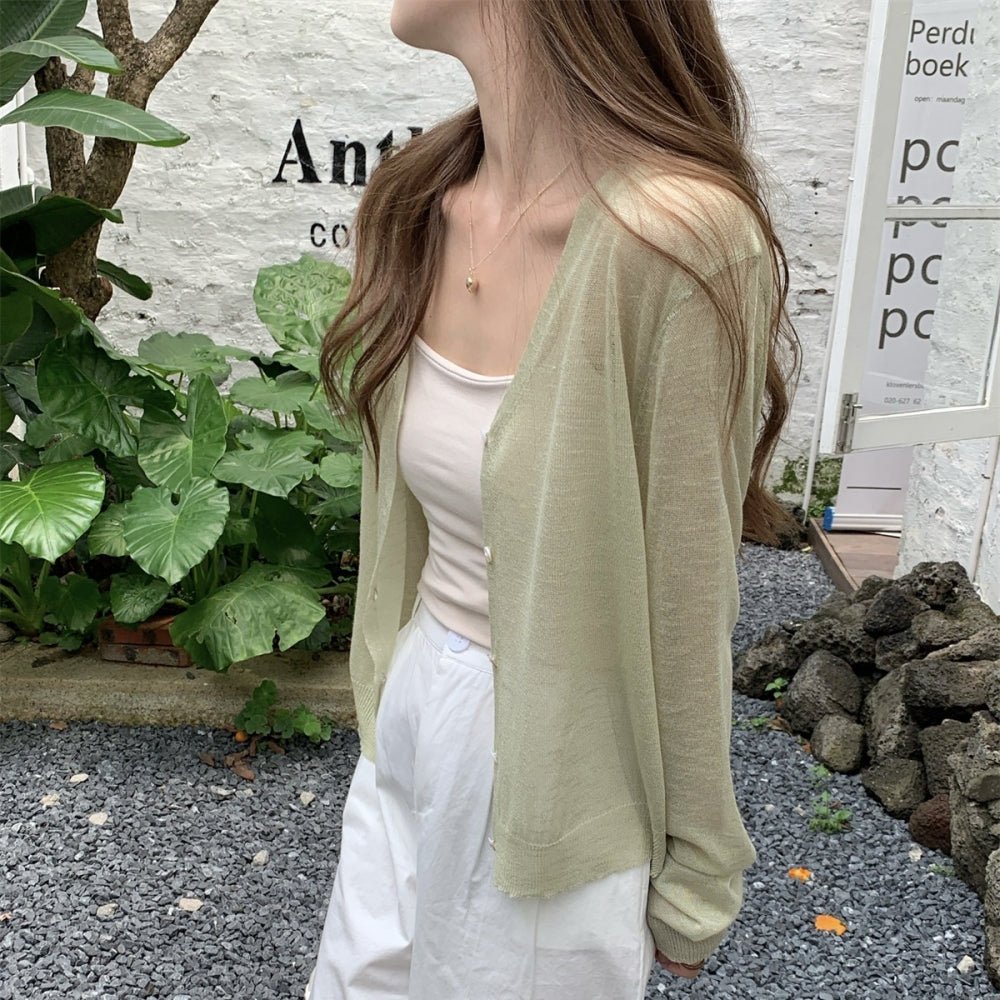 シアーリネンVネックカーディガン｜オフィスカジュアル レディース 通販【ミレジェネ】