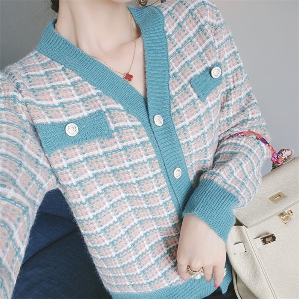 ミックスカラーVネックカーディガン｜オフィスカジュアル レディース 通販【ミレジェネ】