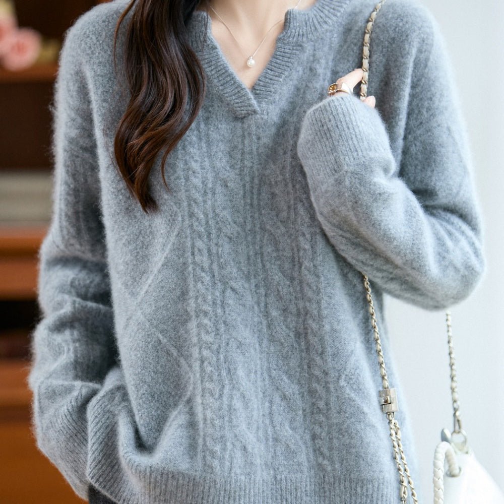 ウールケーブルVネックニット｜オフィスカジュアル レディース 通販【ミレジェネ】