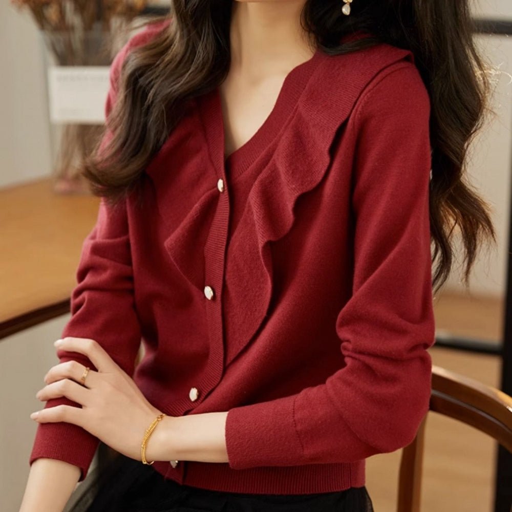 Vネックフリルニットカーディガン｜オフィスカジュアル レディース 通販【ミレジェネ】