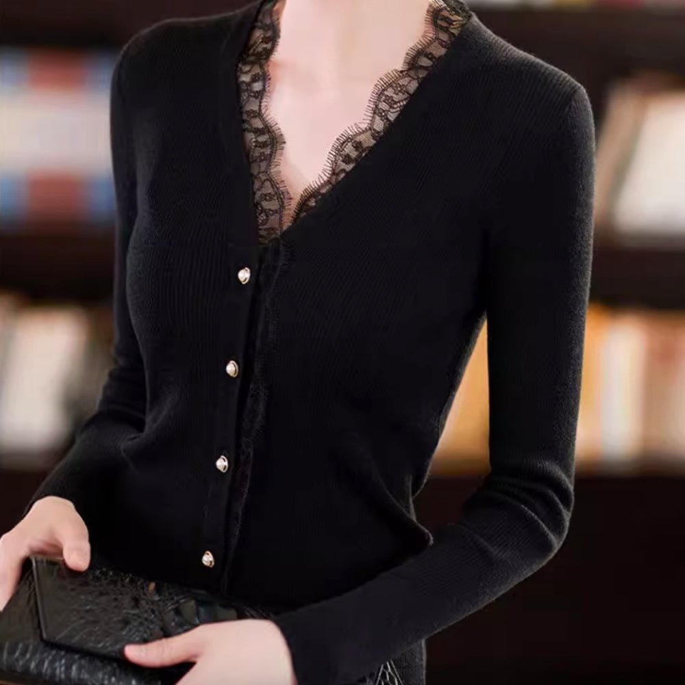 Vネックレースニット｜オフィスカジュアル レディース 通販【ミレジェネ】