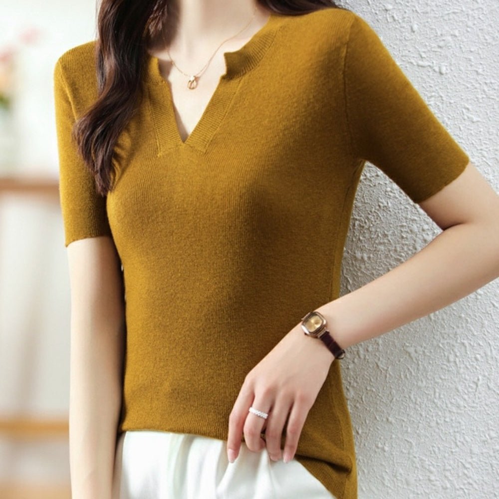 切り込みVネックサマーニット｜オフィスカジュアル レディース 通販