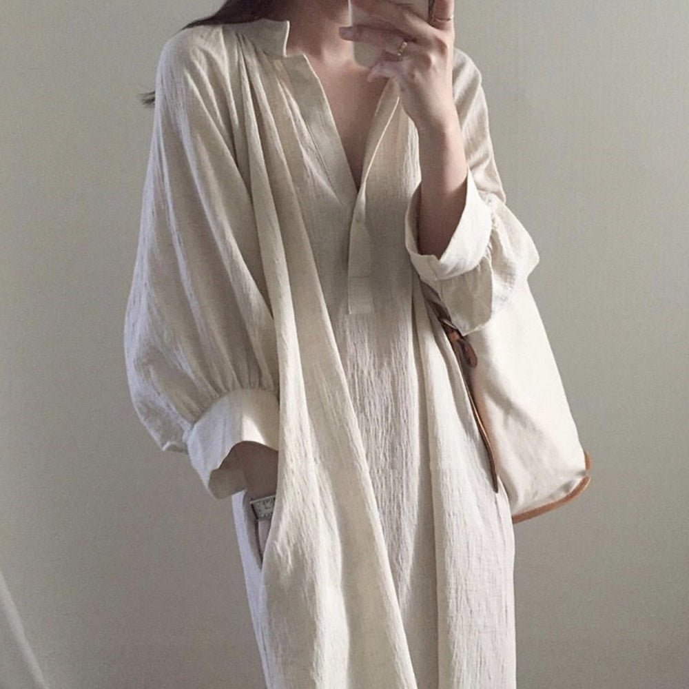 リネンVネックシャツワンピース｜オフィスカジュアル レディース 通販【ミレジェネ】