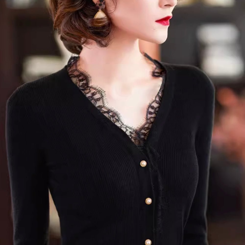 Vネックレースニット｜オフィスカジュアル レディース 通販【ミレジェネ】