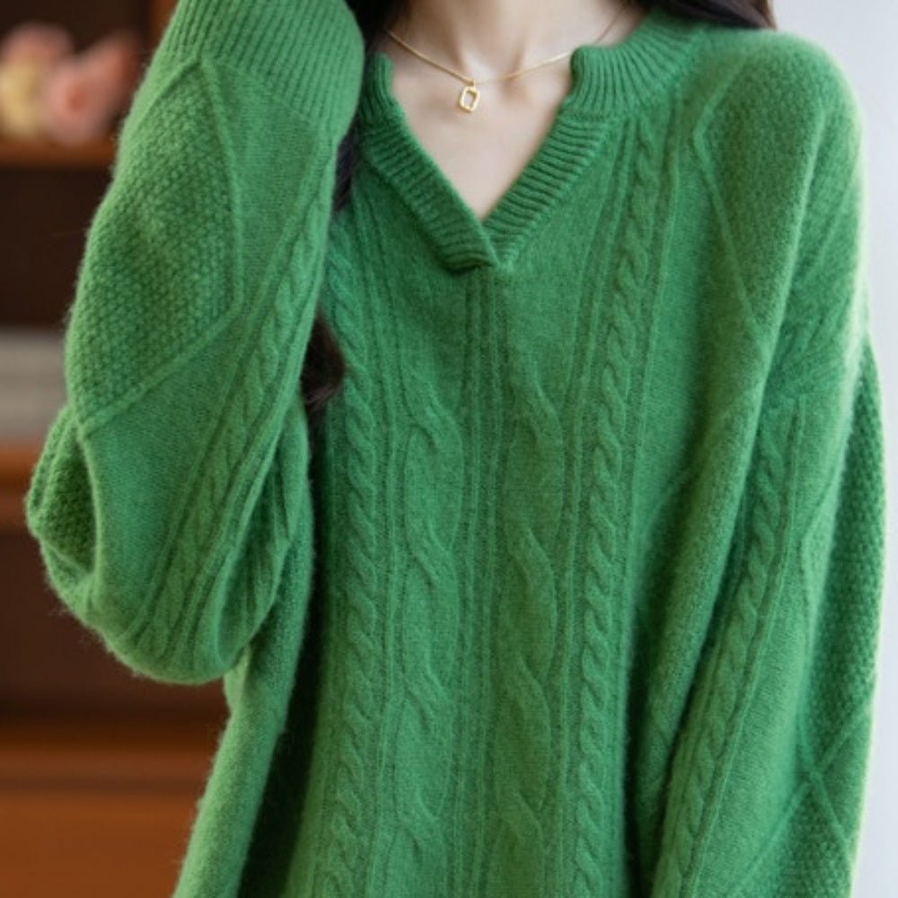 ウールケーブルVネックニット｜オフィスカジュアル レディース 通販【ミレジェネ】