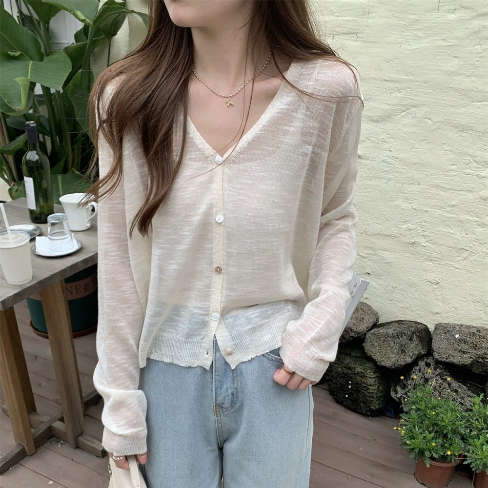 シアーリネンVネックカーディガン｜オフィスカジュアル レディース 通販【ミレジェネ】