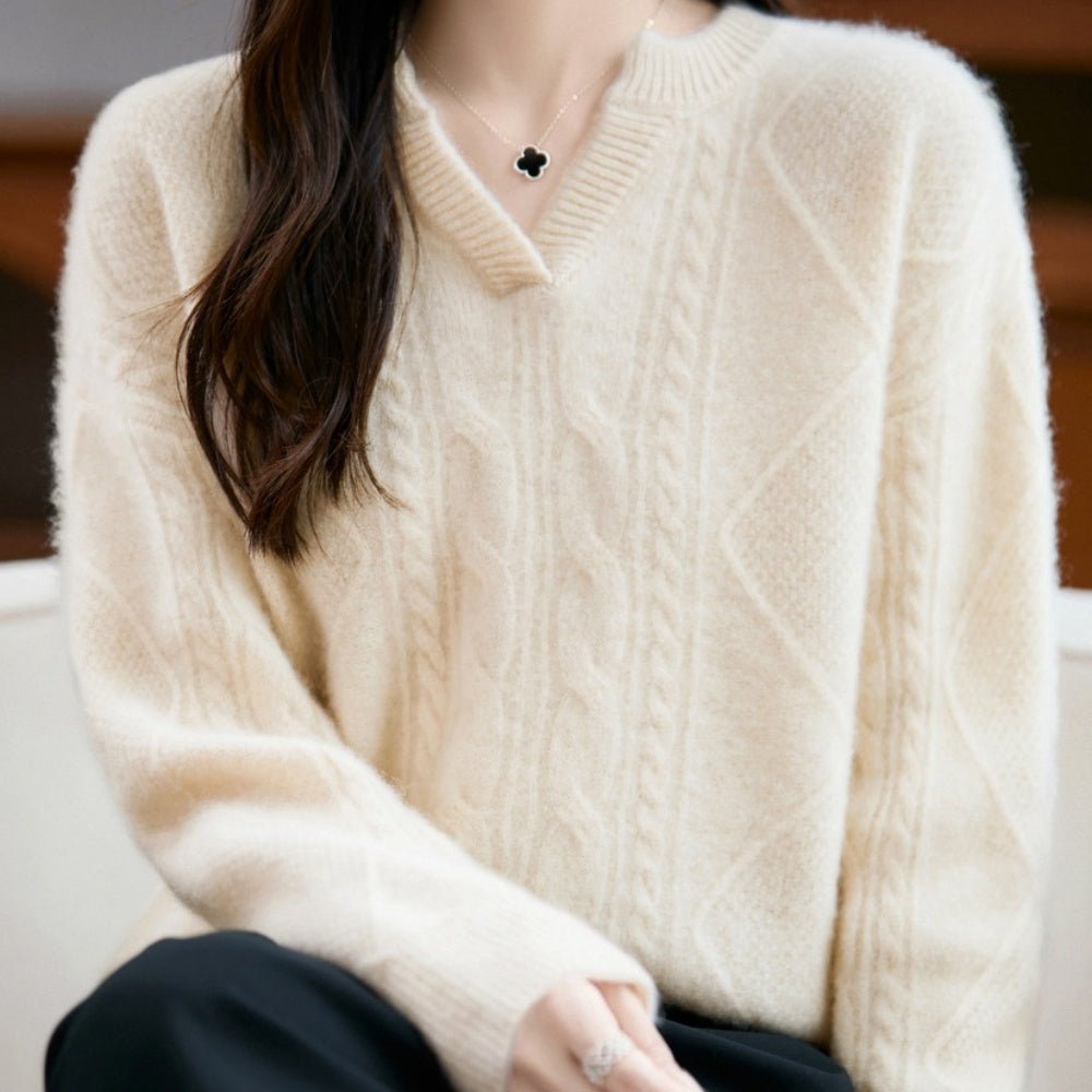 ウールケーブルVネックニット｜オフィスカジュアル レディース 通販【ミレジェネ】