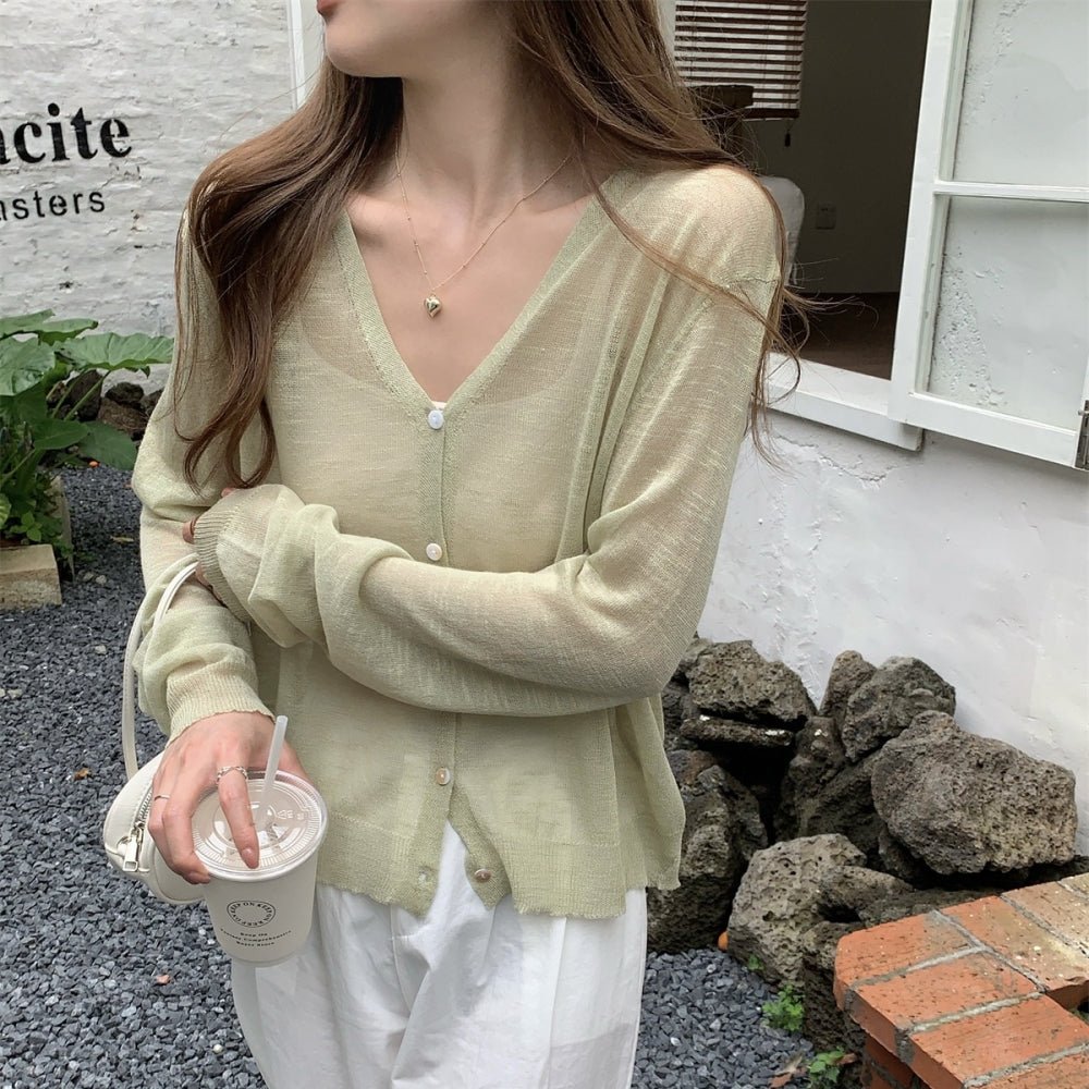 シアーリネンVネックカーディガン｜オフィスカジュアル レディース 通販【ミレジェネ】