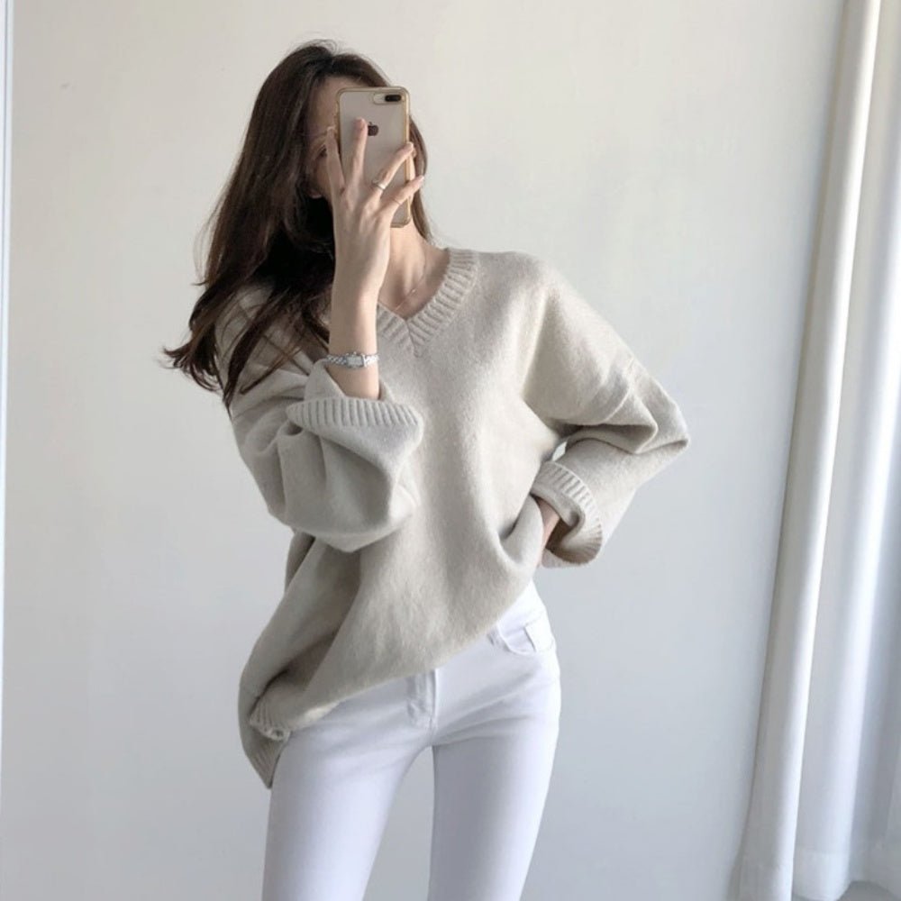 Vネックオーバーサイズニット｜オフィスカジュアル レディース 通販【ミレジェネ】