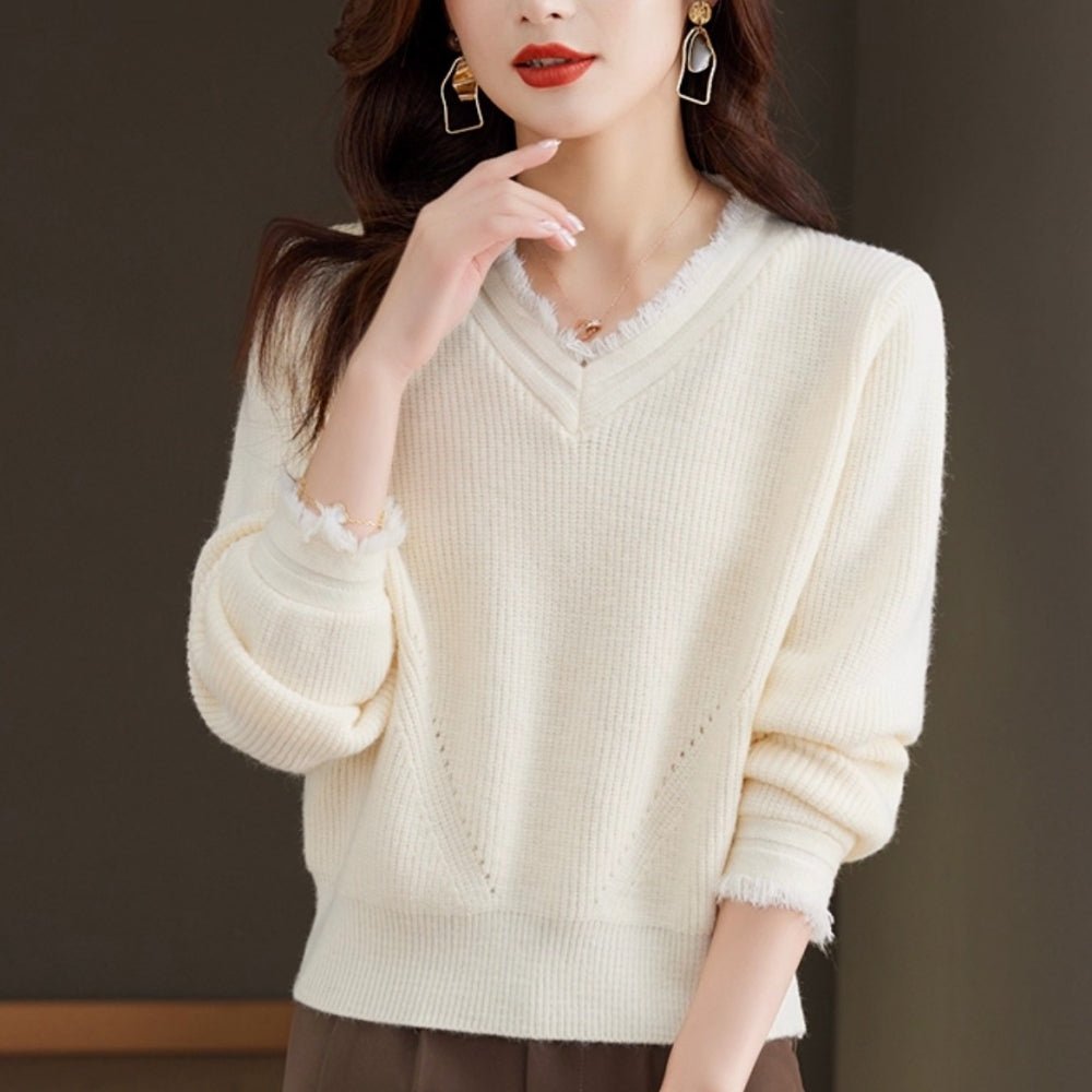 フリンジVネックニット｜オフィスカジュアル レディース 通販【ミレジェネ】