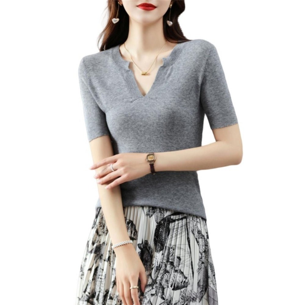 切り込みVネックサマーニット｜オフィスカジュアル レディース 通販