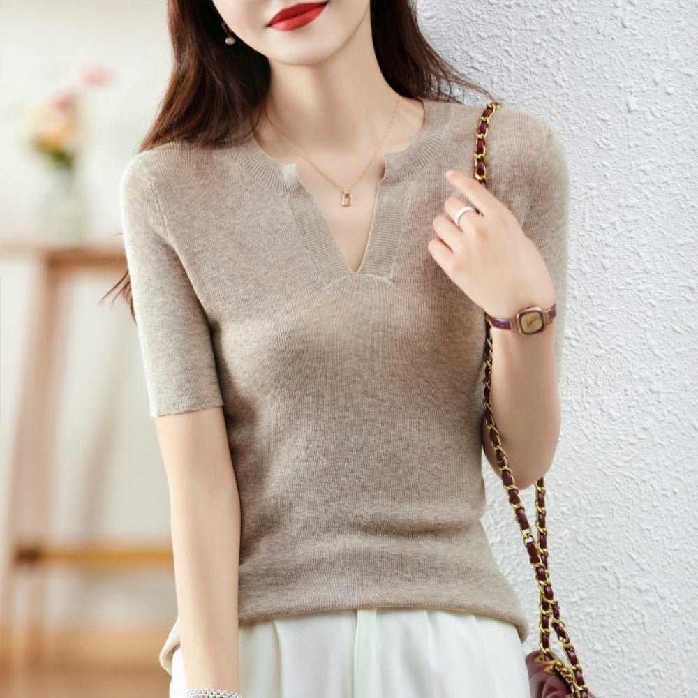 切り込みVネックサマーニット｜オフィスカジュアル レディース 通販