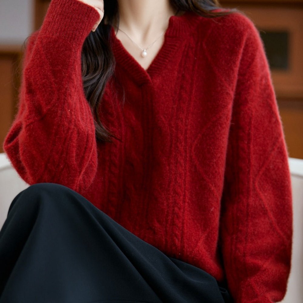 ウールケーブルVネックニット｜オフィスカジュアル レディース 通販【ミレジェネ】