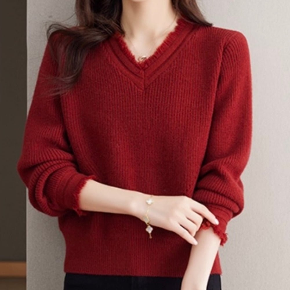 フリンジVネックニット｜オフィスカジュアル レディース 通販【ミレジェネ】