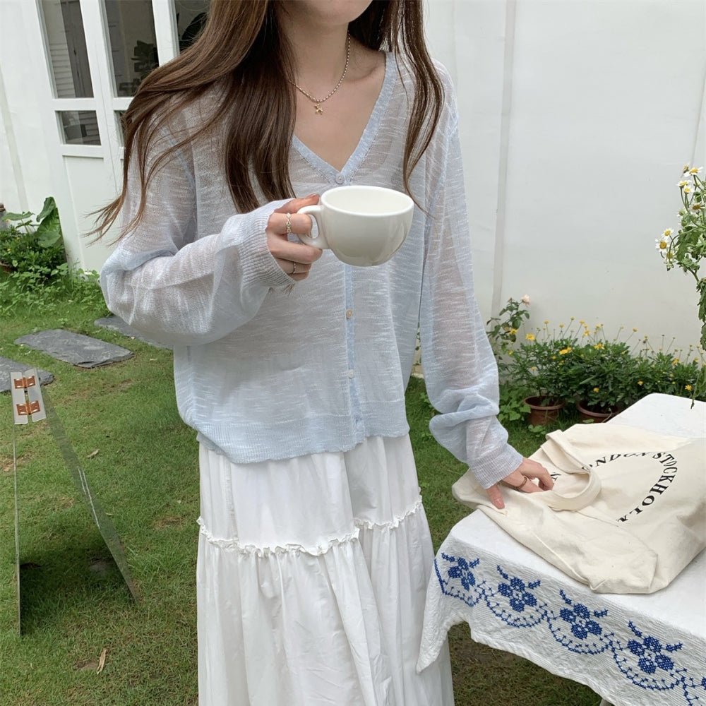 シアーリネンVネックカーディガン｜オフィスカジュアル レディース 通販【ミレジェネ】