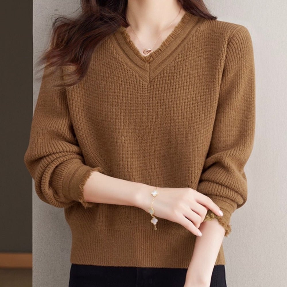 フリンジVネックニット｜オフィスカジュアル レディース 通販【ミレジェネ】