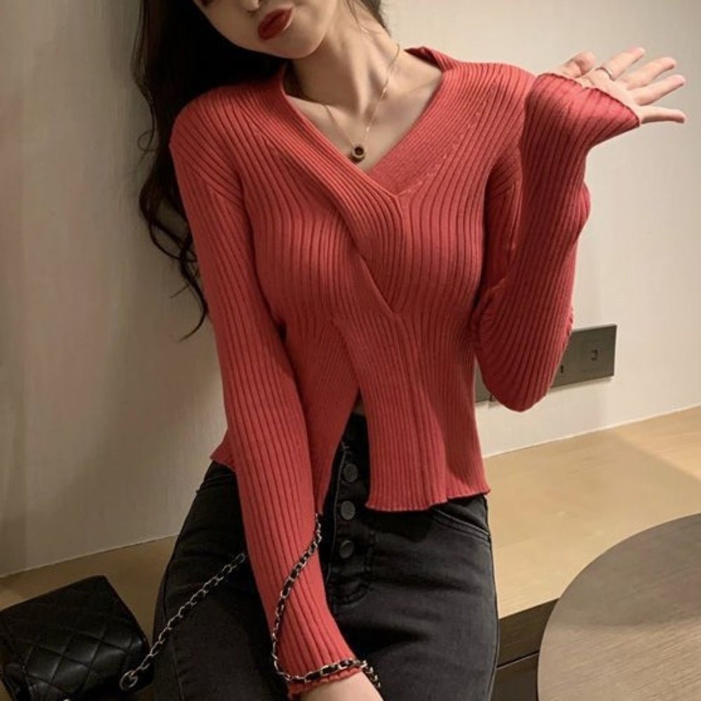 フロントケーブルVネックニットトップス｜オフィスカジュアル レディース 通販【ミレジェネ】