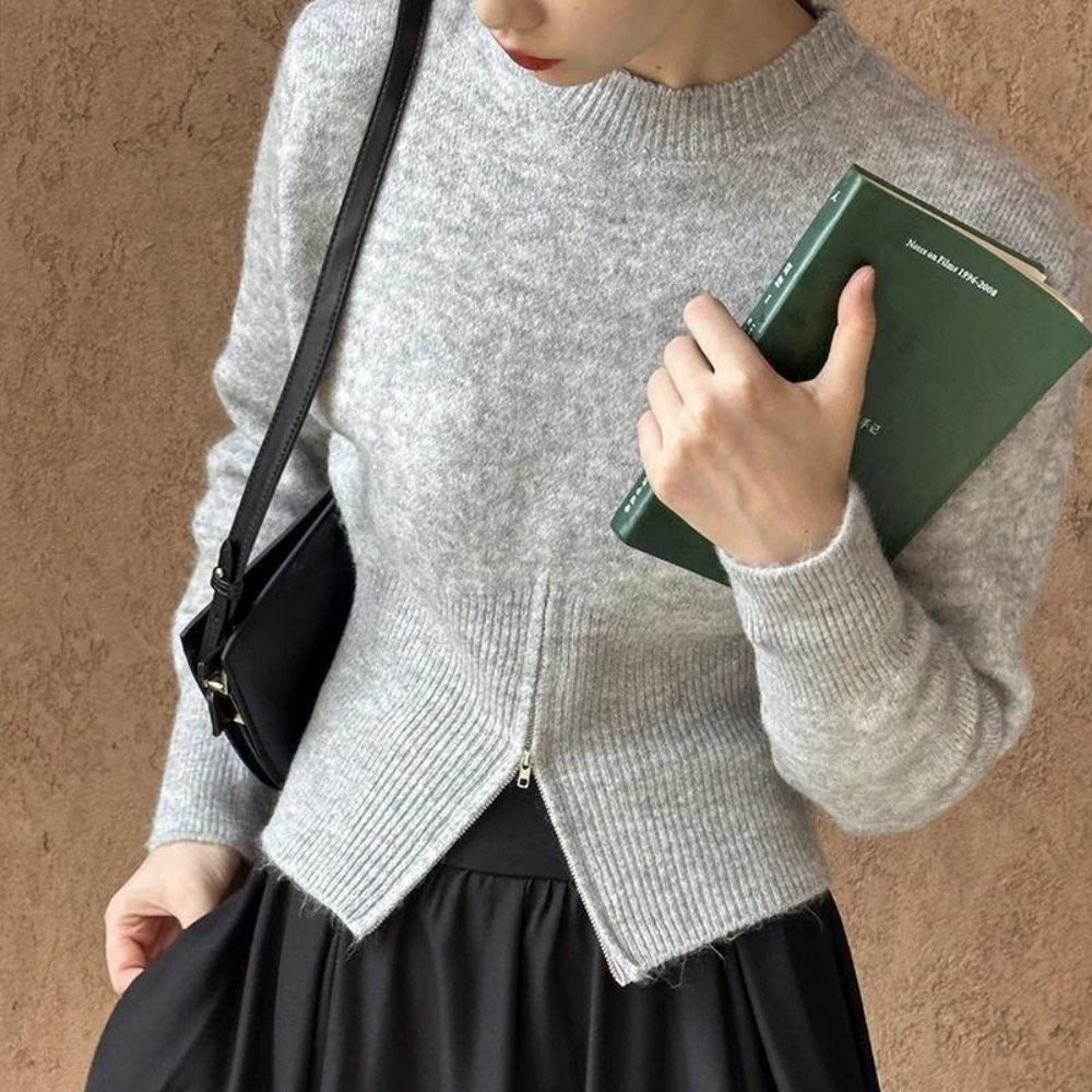 フロントZipスリットスリムニット｜オフィスカジュアル レディース 通販【ミレジェネ】