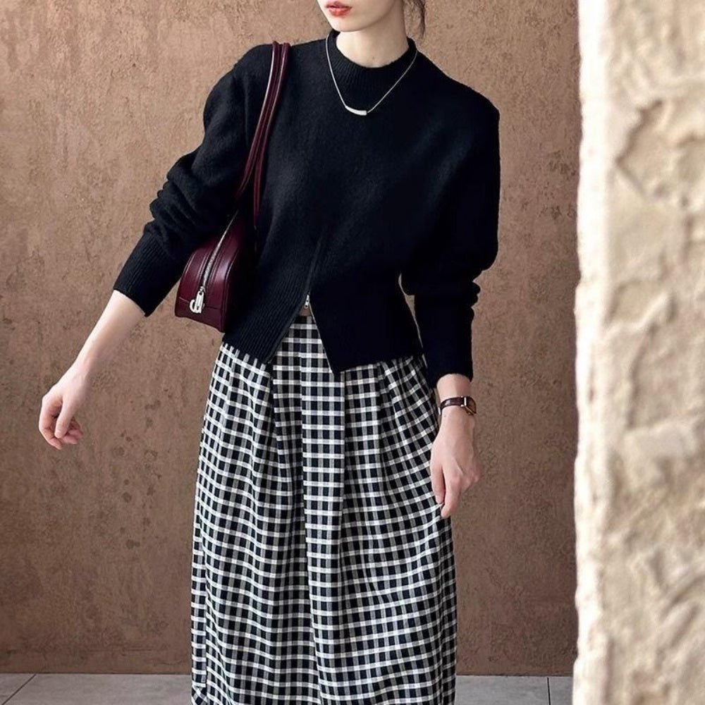 フロントZipスリットスリムニット｜オフィスカジュアル レディース 通販【ミレジェネ】