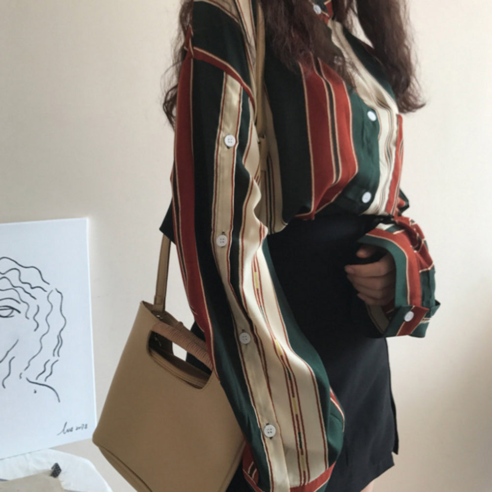 ルネ♡スタンドカラー シャツ ストライプドルマンスリーブスタンドカラーシャツ｜オフィス