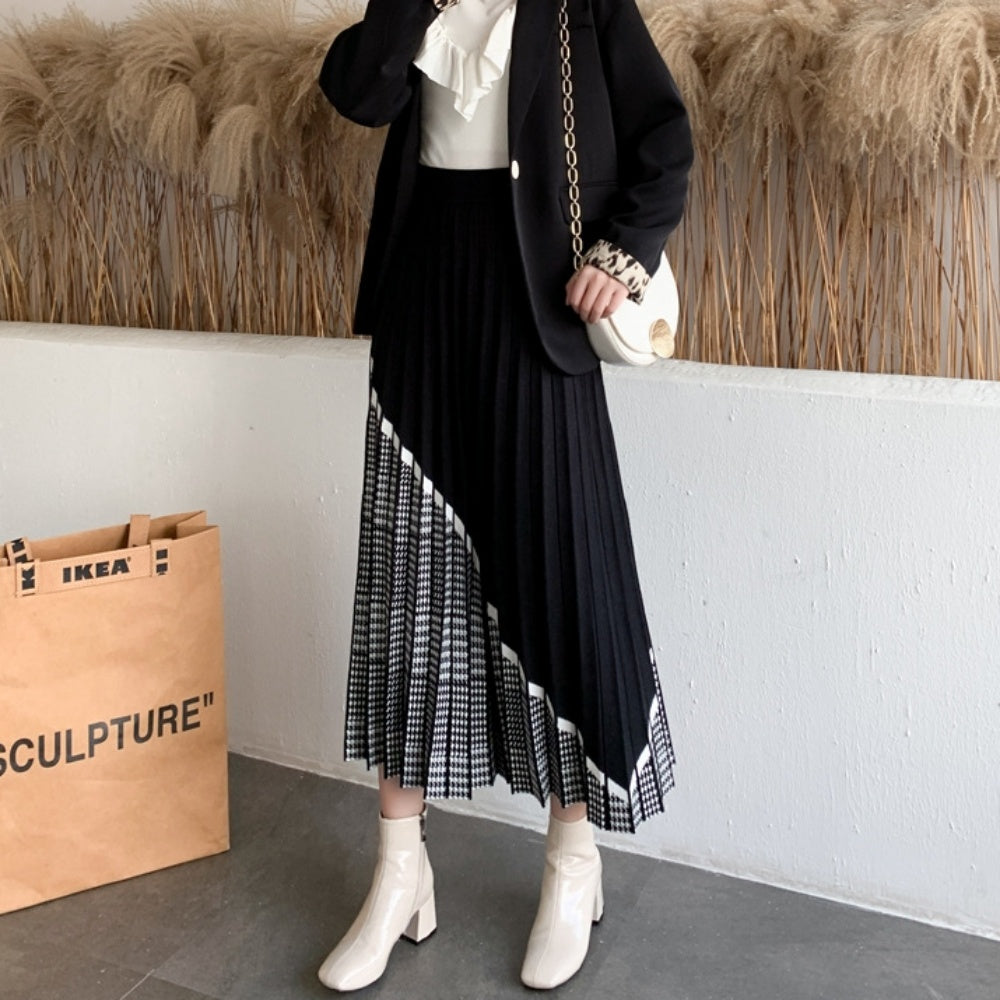 モノトーンチェックプリーツロングスカート