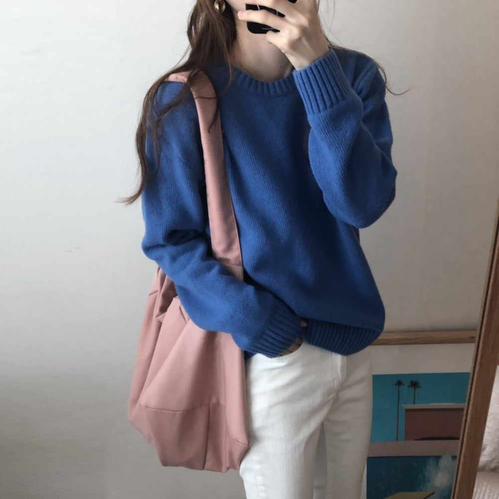 クルーネックロングスリーブニット