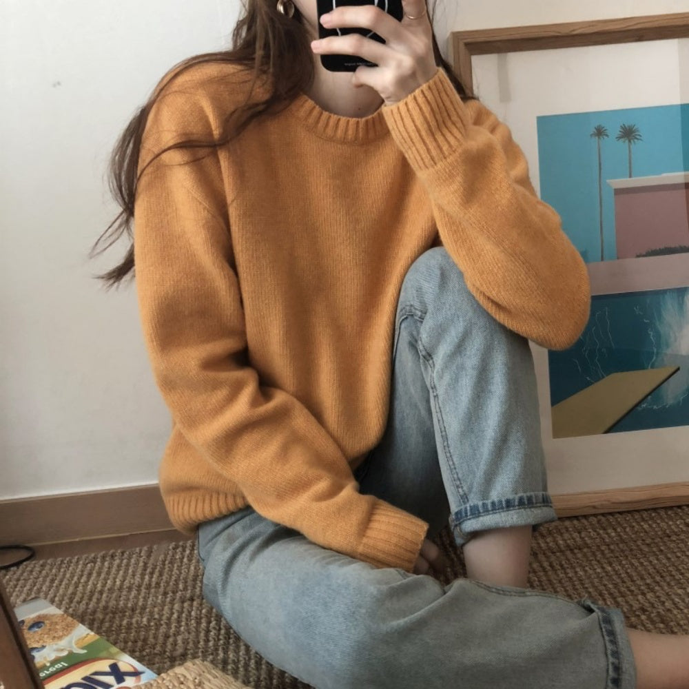クルーネックロングスリーブニット
