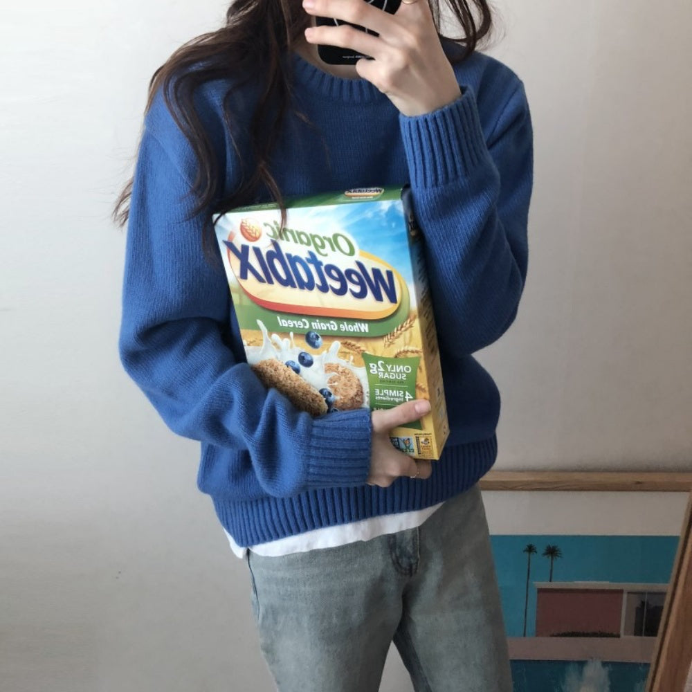 クルーネックロングスリーブニット