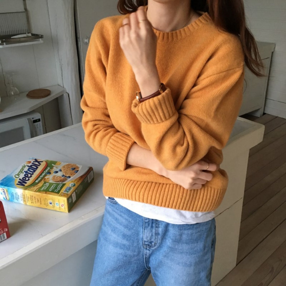 クルーネックロングスリーブニット