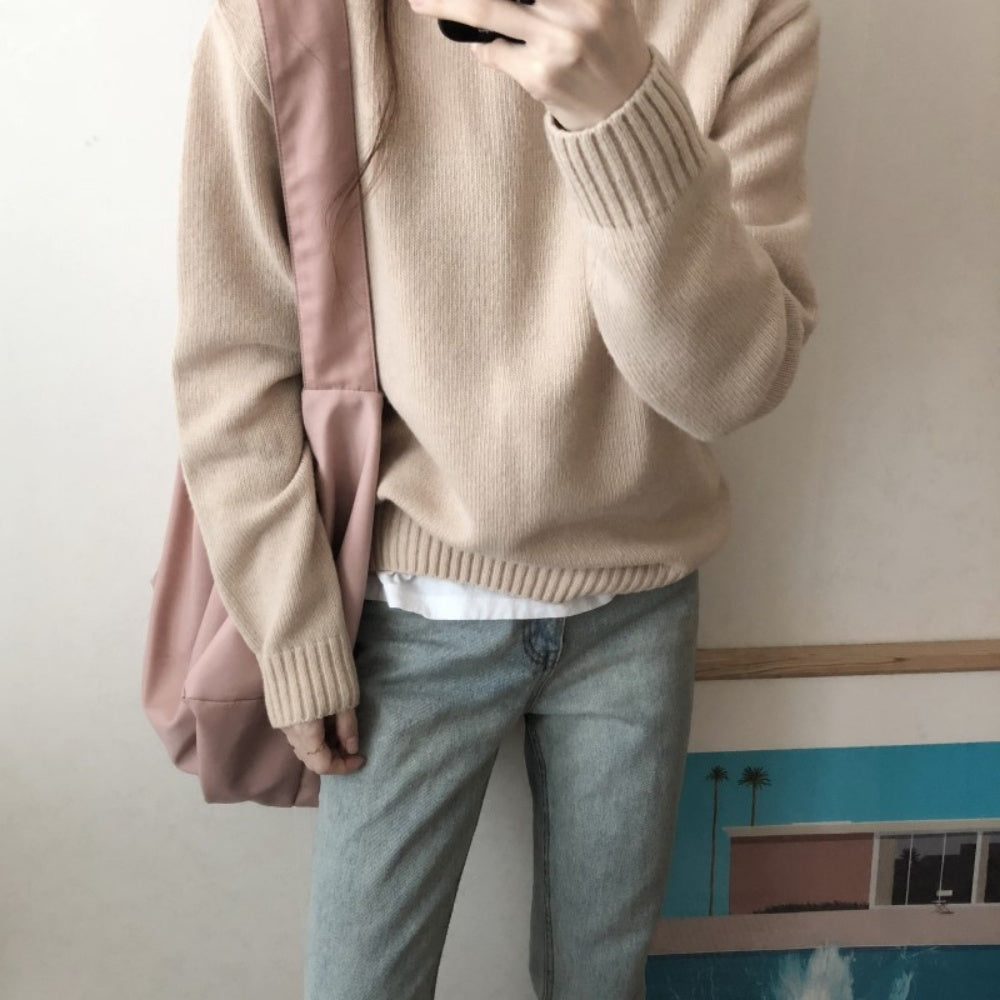 クルーネックロングスリーブニット