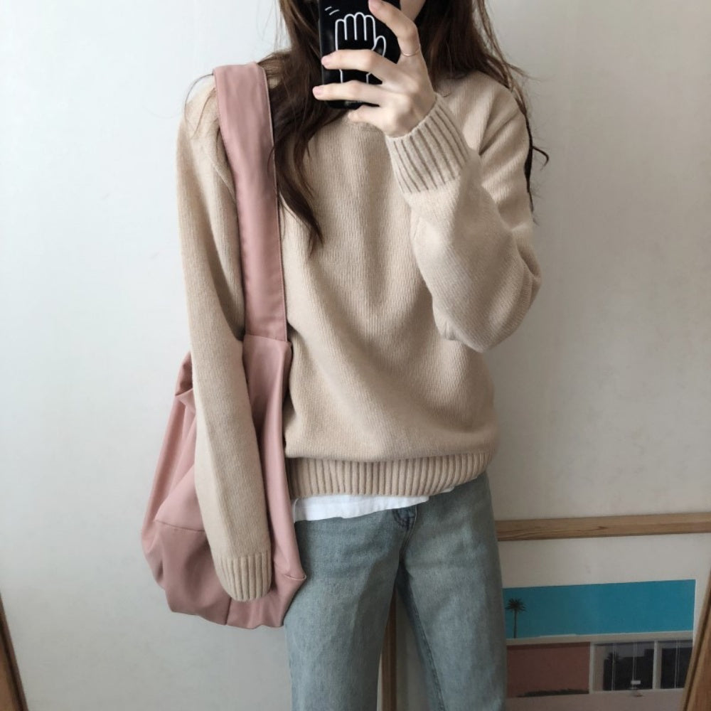 クルーネックロングスリーブニット
