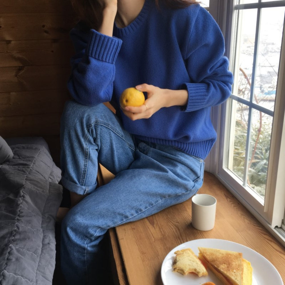 クルーネックロングスリーブニット