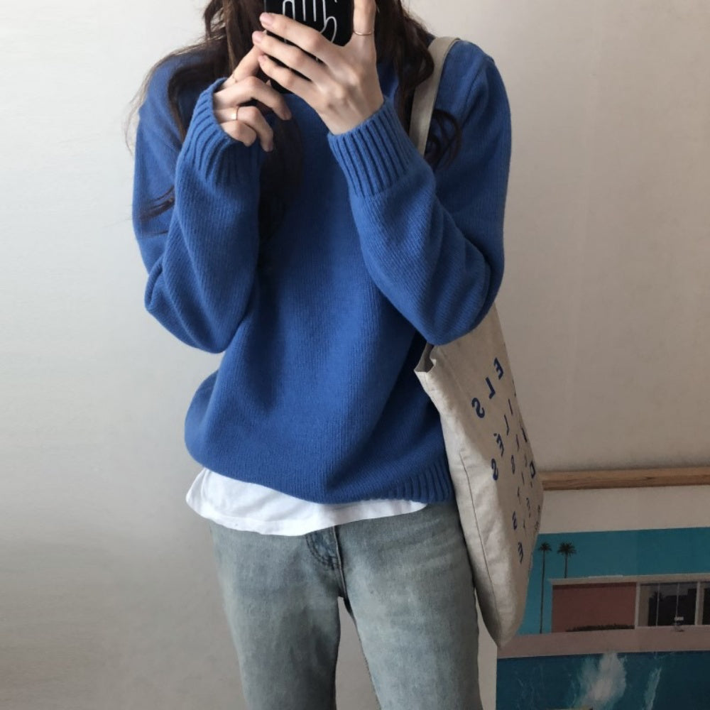クルーネックロングスリーブニット